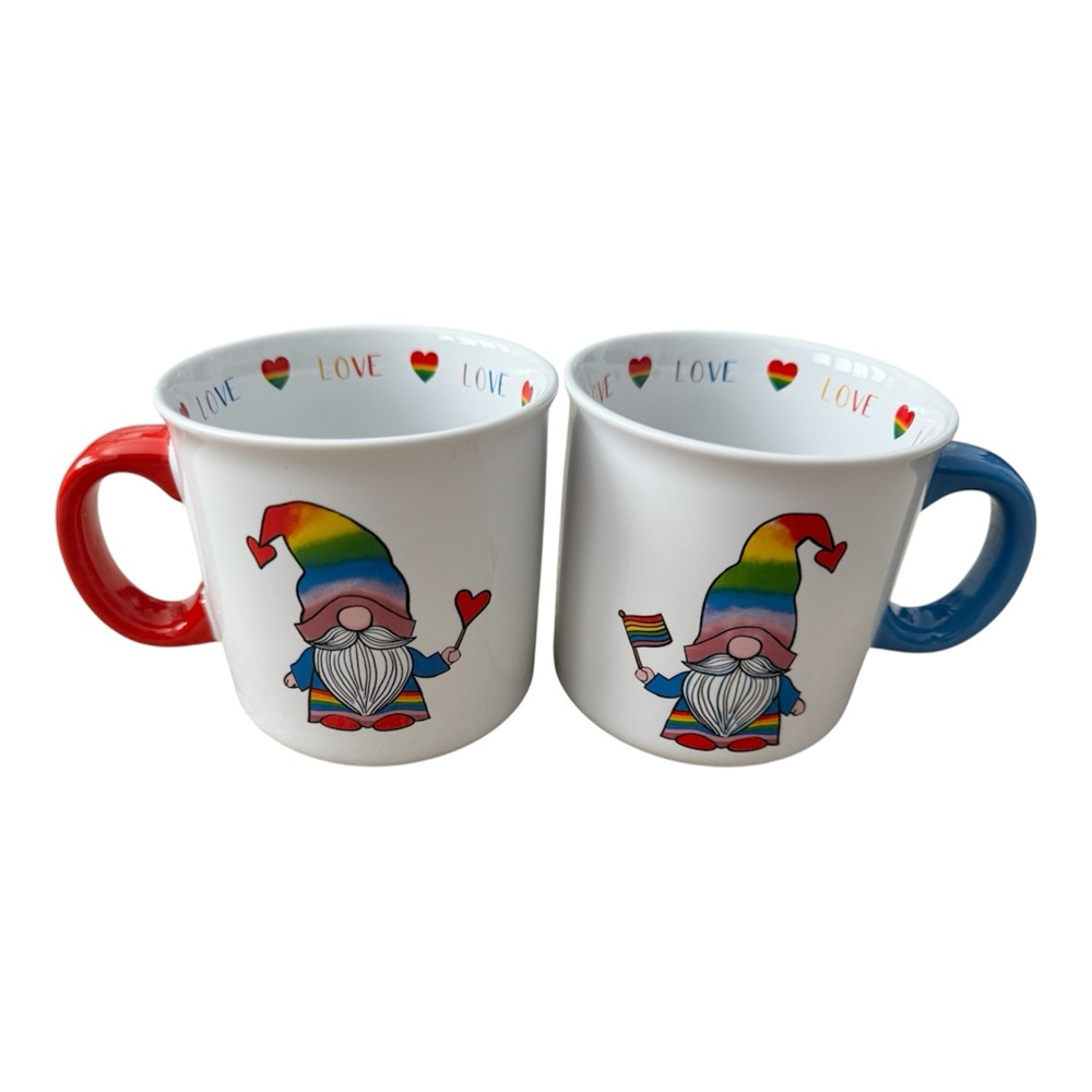 Gnomes (NOVOGRATZ) Tea Coffee Rainbow Pride Flag Love Mugs Cups (2 in Set)